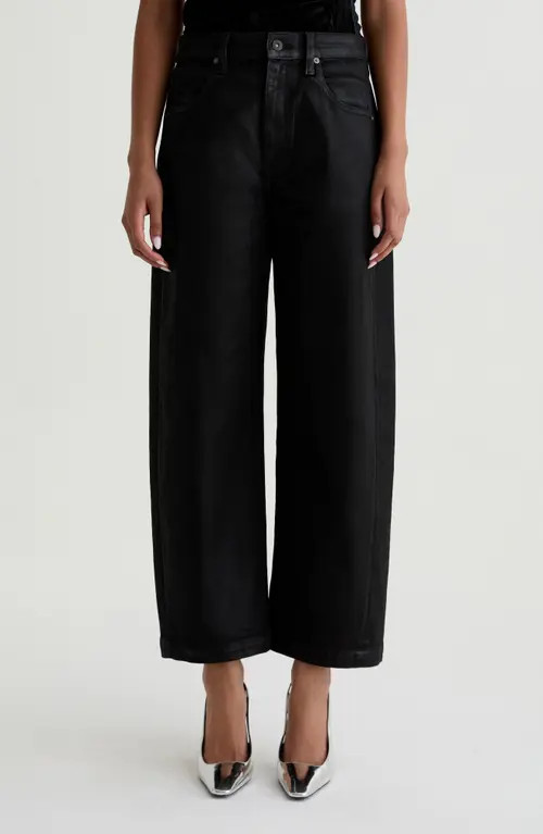 AG Hattie Coated High Waist Ankle Barrel Jeans in Black at Nordstrom, Size 29 | Nordstrom