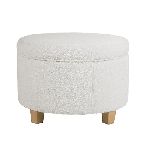 HomePop 24" Large Round Storage Ottoman - Cream Boucle | Amazon (US)