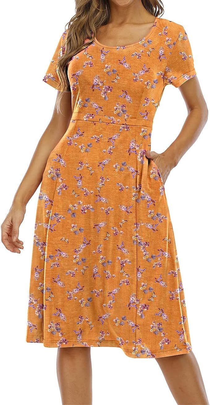 Gracyoga Women's Summer Casual Short Sleeve Dresses Partial Side Zip Closure High Waist Swing Flo... | Amazon (US)