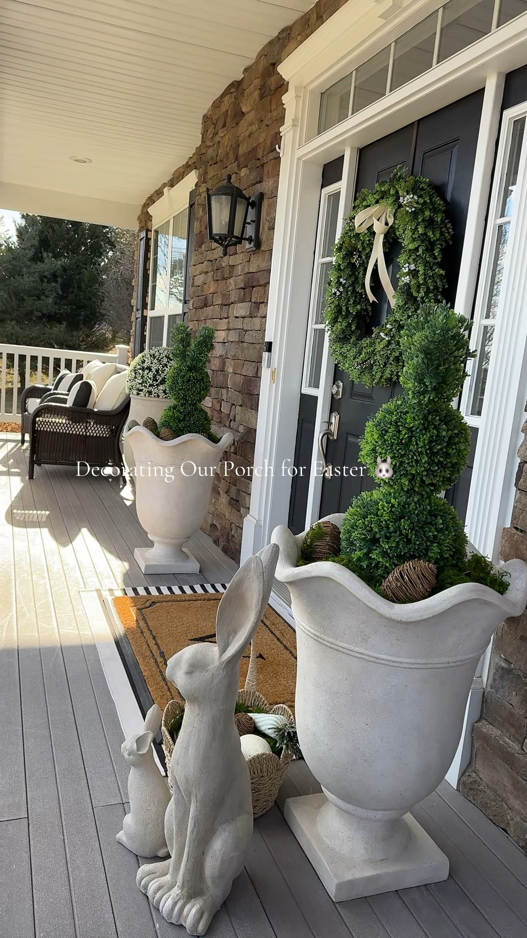 Easter front porch decor for a neutral spring entryway 🐰🌿
Sharing all the details from our spring front porch, layered doormats, oversized outdoor planters, green wreath, neutral bunny decor, and simple Easter decorating ideas. I love keeping our Easter porch decor timeless with soft greenery and classic textures that feel welcoming all season long.
Everything from our front porch decor and outdoor Easter decorations is linked here ✨

#ltkhome #ltkseasonal #easterporch #easterporchdecor #springporch #springporchdecor #frontporchdecor #neutraldecor #neutralhome #entrywaydecor #outdoordecor #bunnydecor #seasonaldecor #porchstyling

#LTKSeasonal #LTKHome