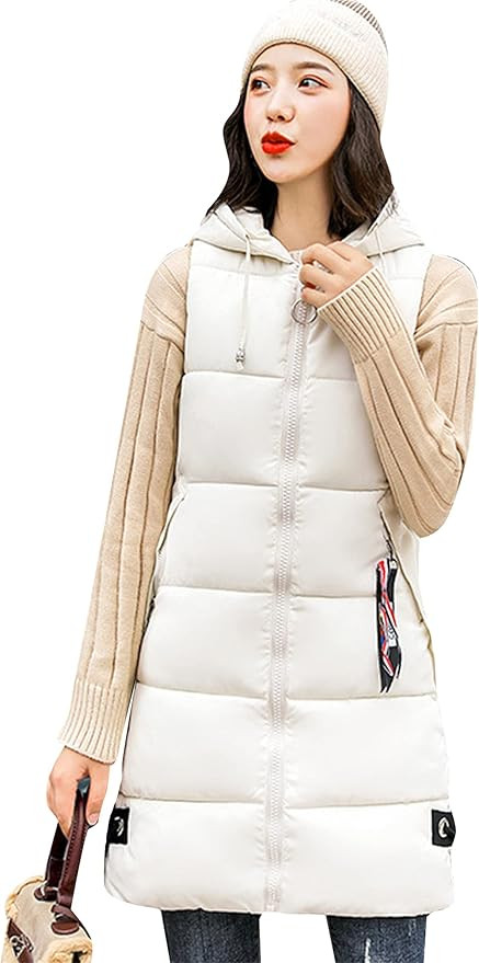 YMING Womens Winter Sleeveless Down Vest Slim Fit Quilted Long Jackets Hooded Pockets Coat Outerwear | Amazon (CA)