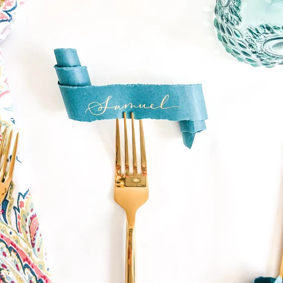 Scroll Paper Place Cards with Hand Calligraphy | Romantic, Fairytale, Classic Wedding Place Card | Etsy (US)