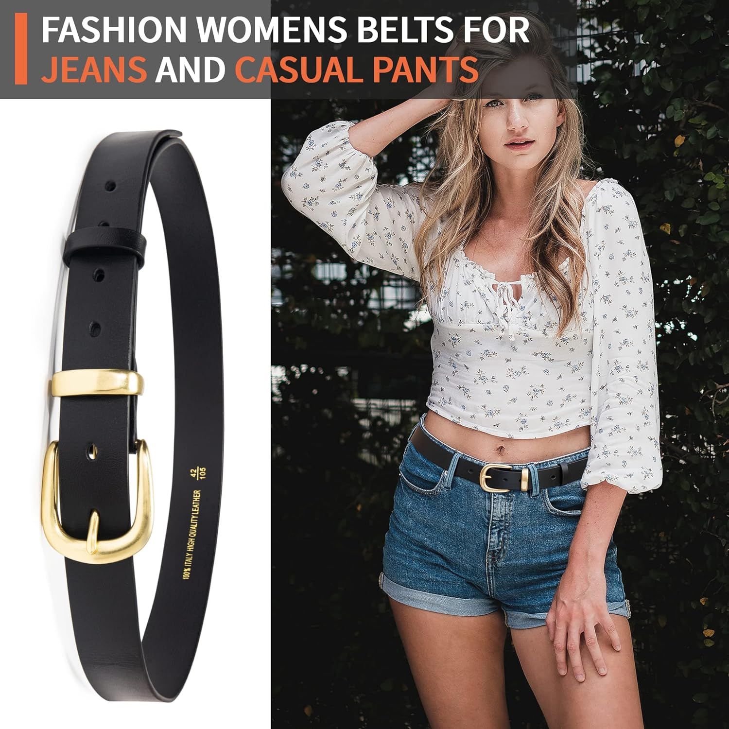 wolksprong Womens Belts for Jeans 1.1" Width Ladies Belts for Dresses Full Grain Leather Gold Buc... | Amazon (US)