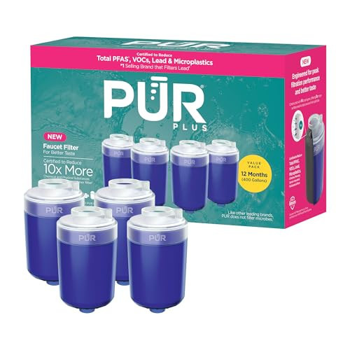 PUR Plus Faucet Mount Replacement Filter 4-Pack, Genuine PUR Water Filter for Sink Faucet, 3-in-1 Mineral Filtration, Lead Reducing, 1-Year Value, Blue (RF99994) | Amazon (US)