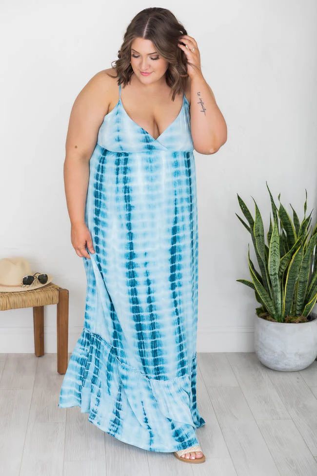 Totally Agreeable Blue Tie Dye Cami Maxi Dress FINAL SALE, 3X Large - Pink Lily | Pink Lily