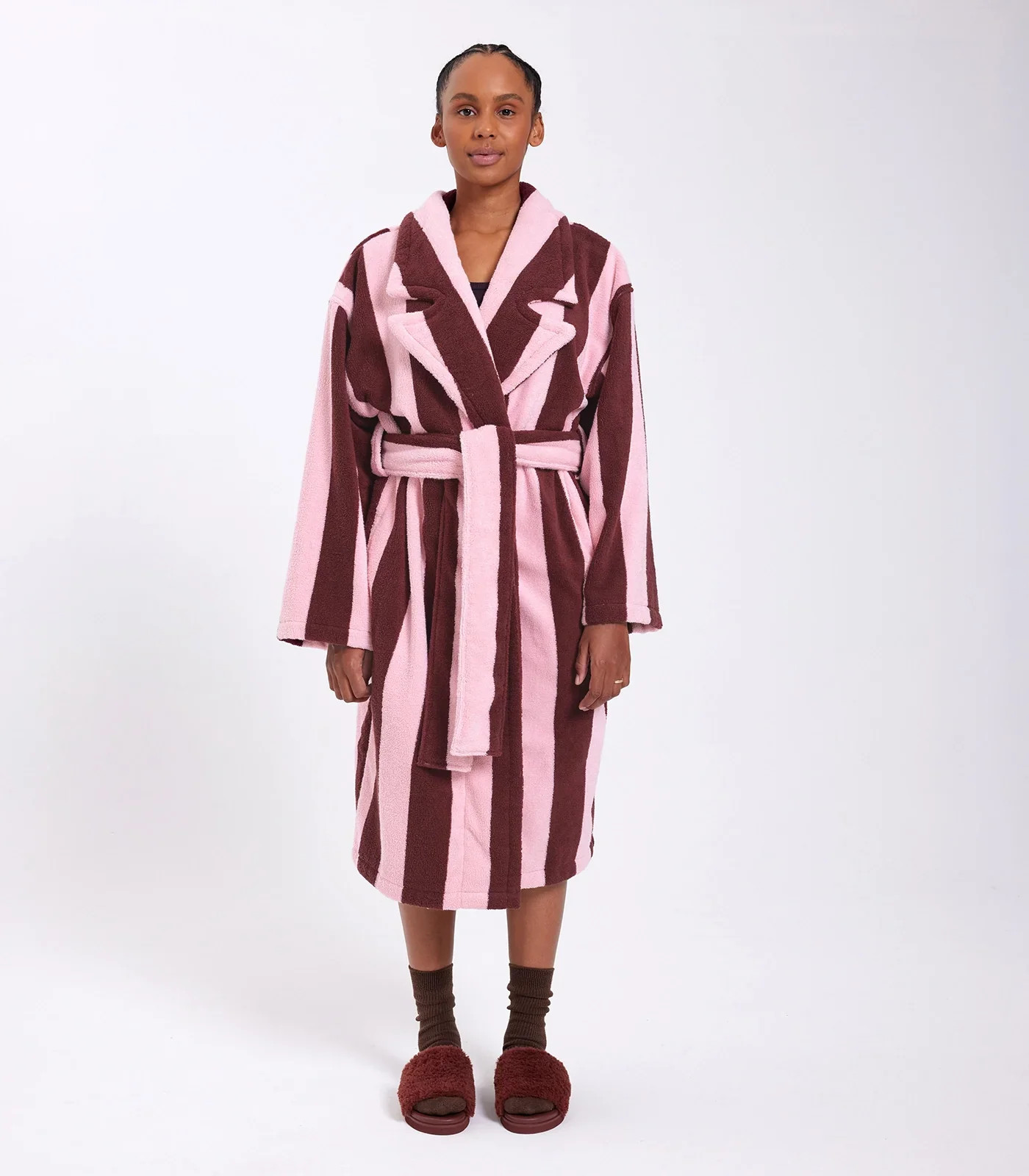 Hommey Pink and Brown Robe | Soft & Cosy Unisex Cotton Dressing Gown | Hommey
