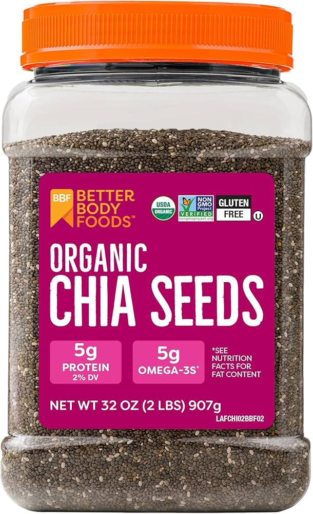 BetterBody Foods Organic Chia Seeds 2 lbs, 32 Oz, with Omega-3, Non-GMO, Gluten Free, Keto Diet F... | Amazon (US)