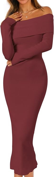 MEROKEETY Women's Winter Off Shoulder Bodycon Sweater Dress Formal Long Sleeve Elegant Cocktail P... | Amazon (US)