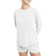 Hanes Women's Originals Tri-Blend Long-Sleeve T-Shirt, Crewneck Tee for Women, Relaxed Fit, Plus ... | Amazon (US)
