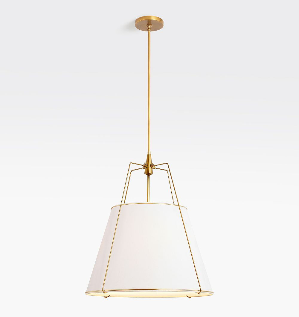 Conical 24" Pendant, Aged Brass - White Shades - 60-5/8" Length | Rejuvenation