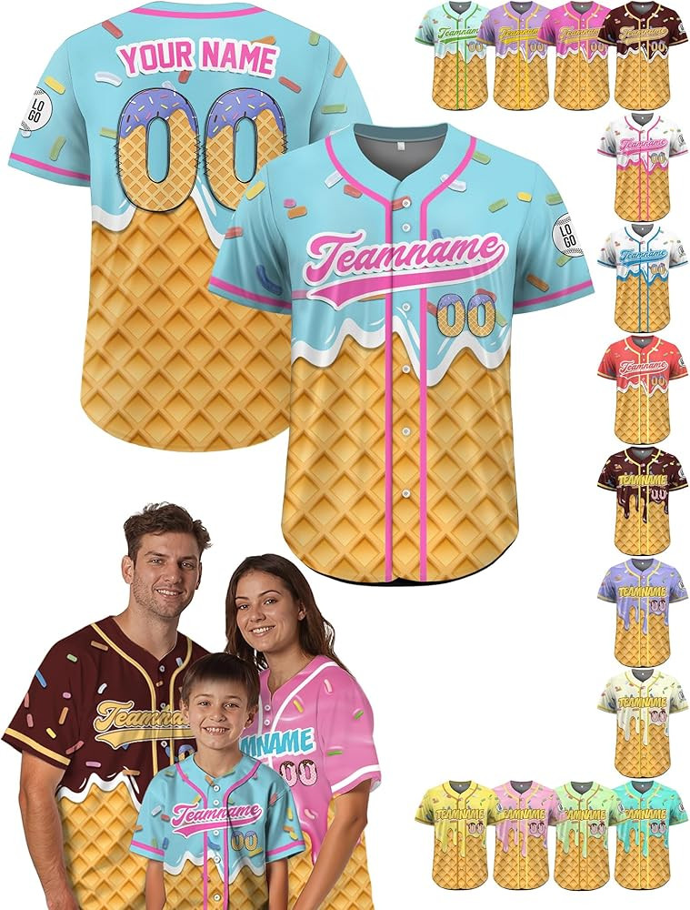 Custom Baseball Jersey – Personalized Name, Number & Logo, Ice Cream Baseball Jersey for Men, W... | Amazon (US)