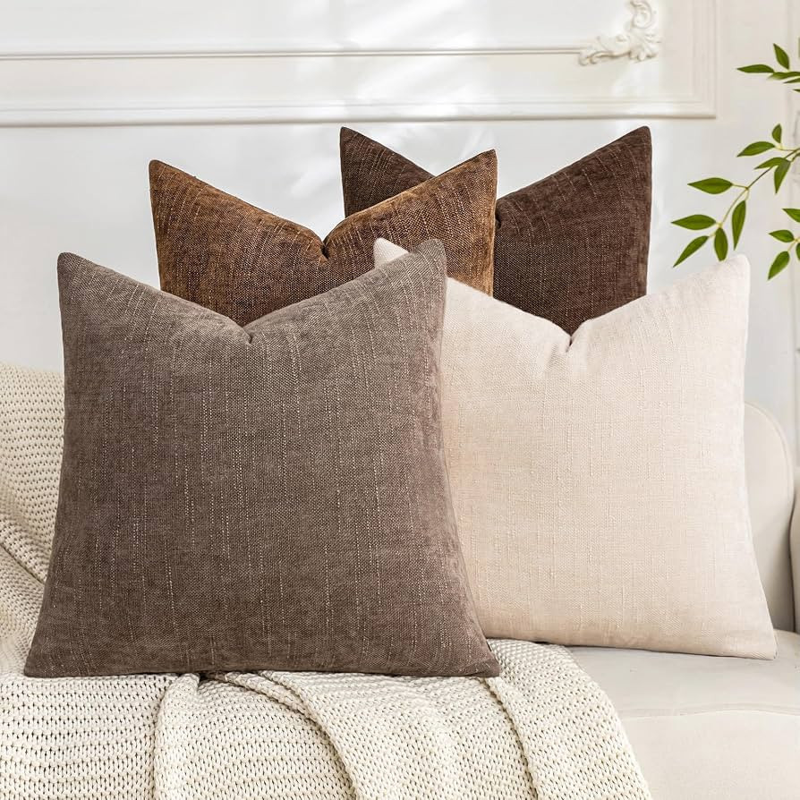 Set of 4 Soft Textured Throw Pillow Covers 18x18 Inch Cozy Decorative Farmhouse Cushion Cover Squ... | Amazon (US)