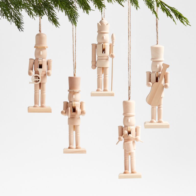 Wood Nutcracker Christmas Tree Ornaments , Set of 5 | Crate & Barrel | Crate & Barrel