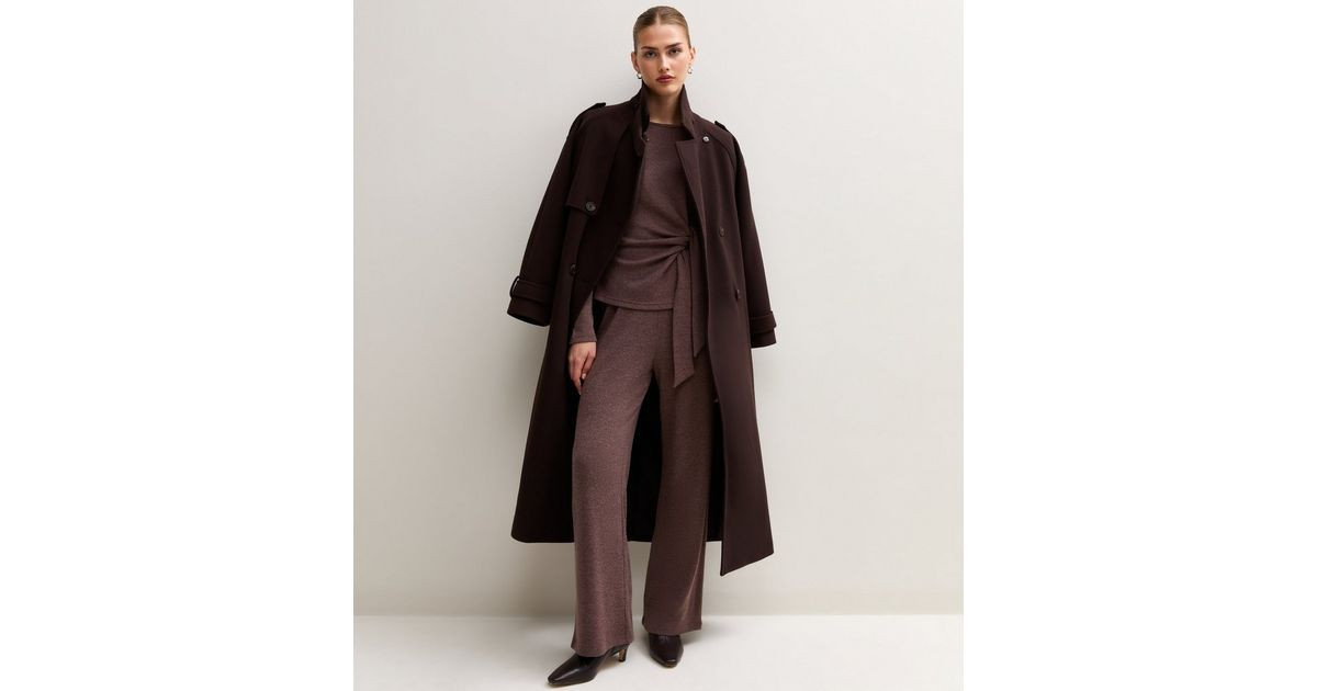 Women's Dark Brown Soft Touch Wide Leg Trousers New Look | New Look (UK)