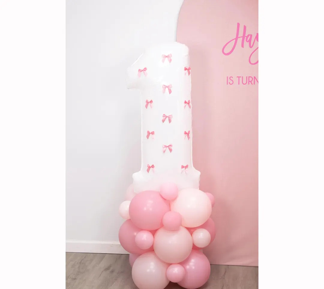 Pink Bow Number Balloon Tower | Giant 40" Inch White Number Balloon Structure | Pink Bow Birthday... | Etsy (US)