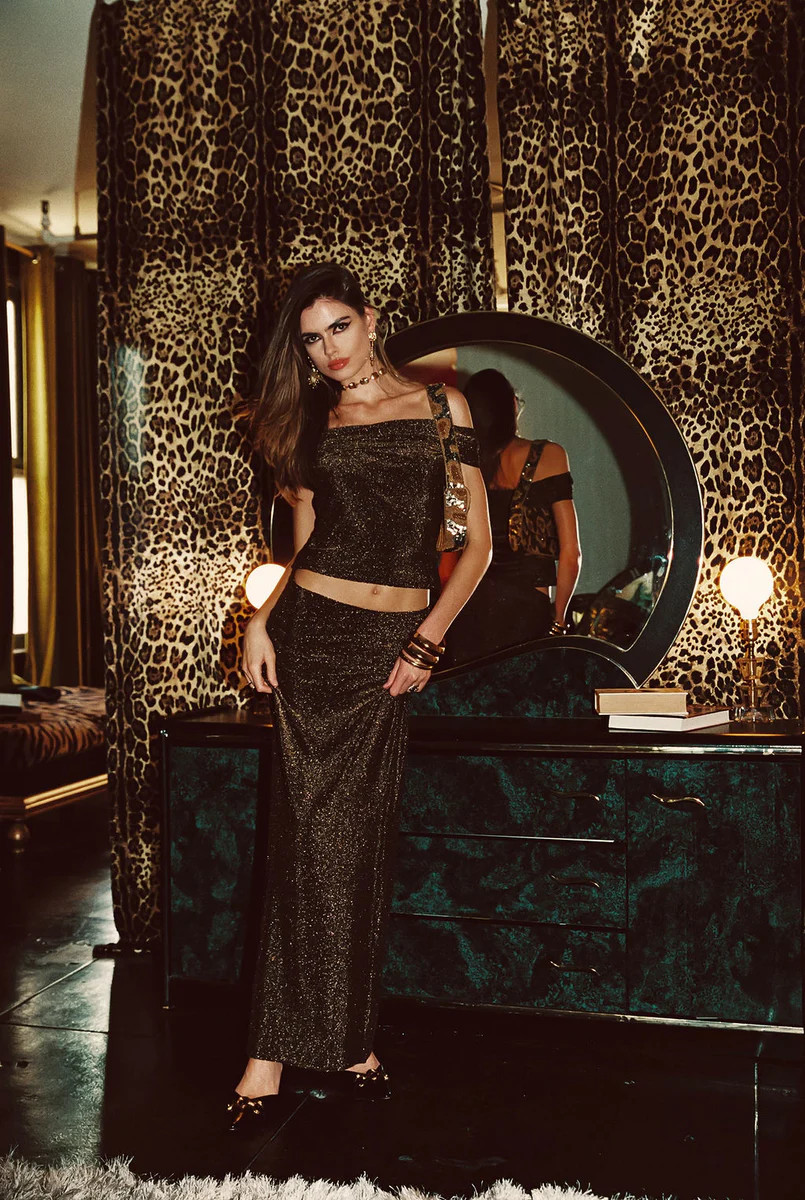 Hypnotized Gold Lurex Maxi Skirt | 12th Tribe