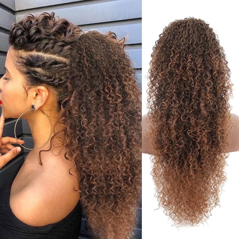 Youthfee 27” Drawstring Ponytail Deep Curly Heat Resistant Synthetic Instant Clip Ponytail Exte... | Amazon (US)