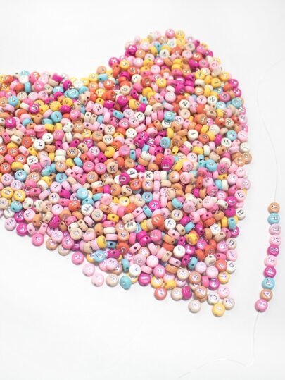 1200 Peças 4*7Mm Forma Redonda Colorido & Prata Alfabeto Acrílico Miçangas + 1 Rolar Elastico ... | SHEIN