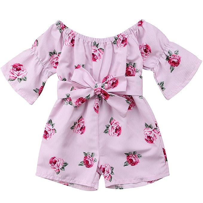 Aunavey Baby Girl Off The Shoulder Floral Romper Jumpsuits Casual Summer Clothing | Amazon (CA)