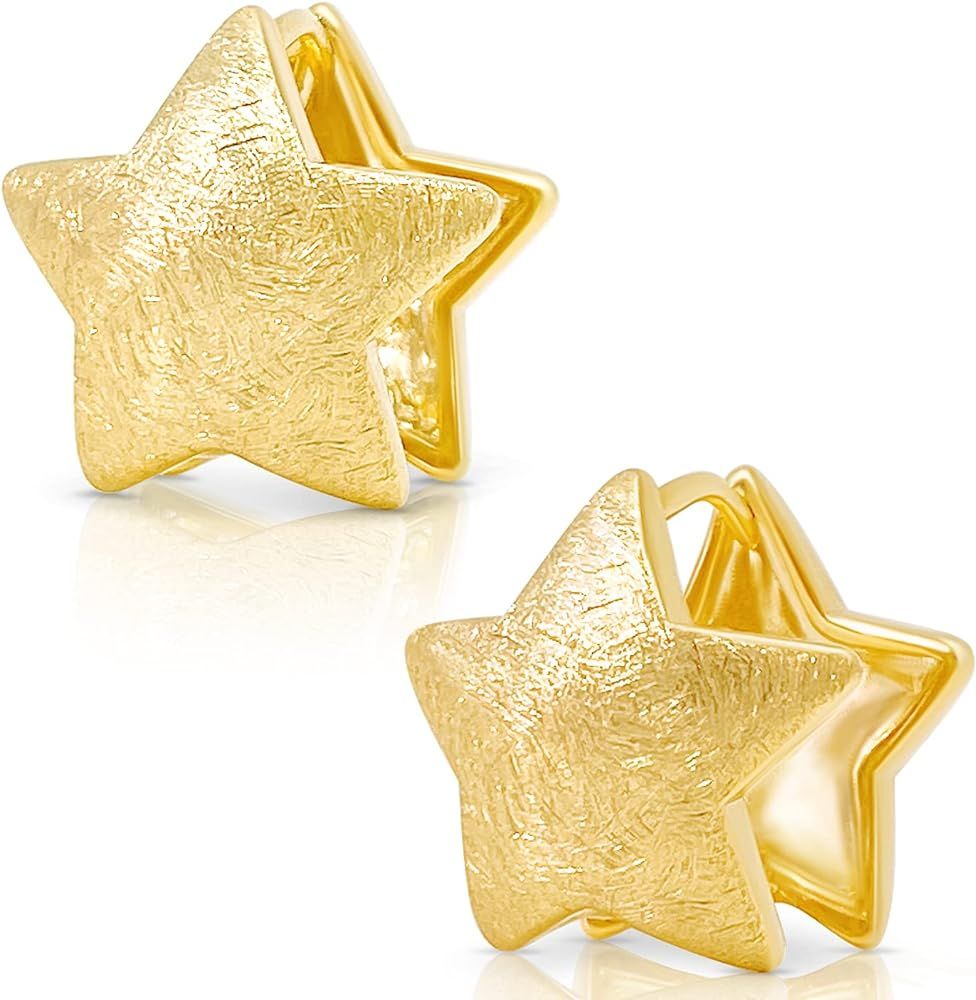 OZEL - Star Earrings for Women -14K Gold, White Gold Plated - Made in KOREA - Unique Star Huggie ... | Amazon (US)