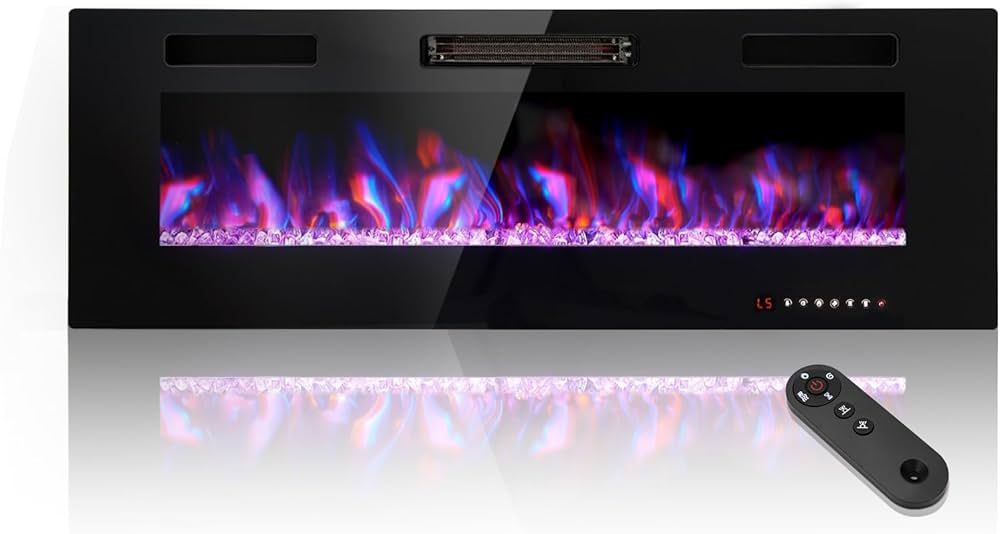 PHI VILLA 50" Electric Fireplace Wall Mounted & Recessed, 3.86" Ultra-Thin Linear Fireplace 750/1... | Amazon (US)