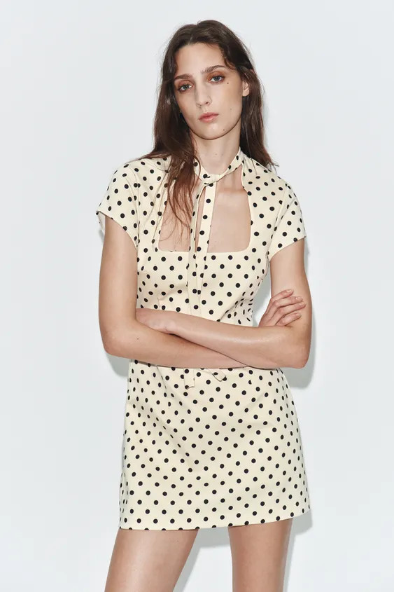 SHORT POLKA DOT TIE DRESS | Zara US