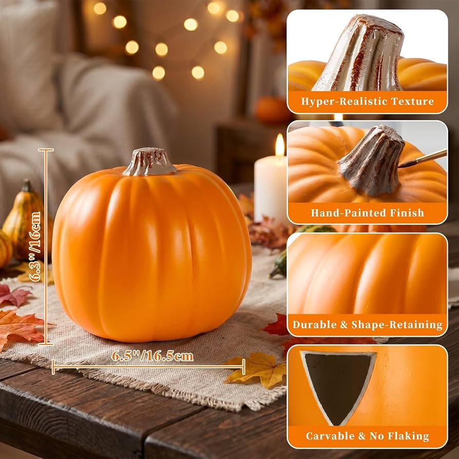 EVERLORIA Carvable PU Artificial Pumpkins for Decorating, 6.3" Small Realistic Fake Fall Pumpkins... | Amazon (US)