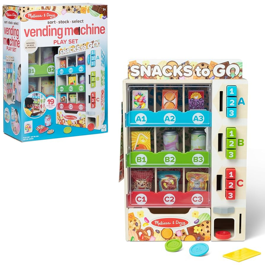 Melissa & Doug Sort-Stock-Select Wooden Vending Machine Toy with Play Food, Mini Vending Machine ... | Amazon (US)