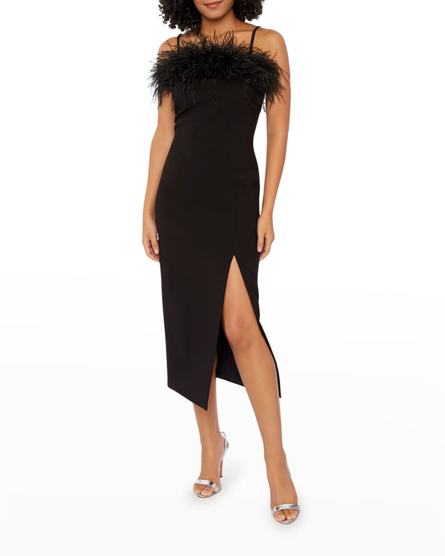 Likely Desi Midi Bodycon Dress w/ Feather Trim | Neiman Marcus