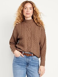 SoSoft Cropped Mock-Neck Cable Sweater | Old Navy (CA)