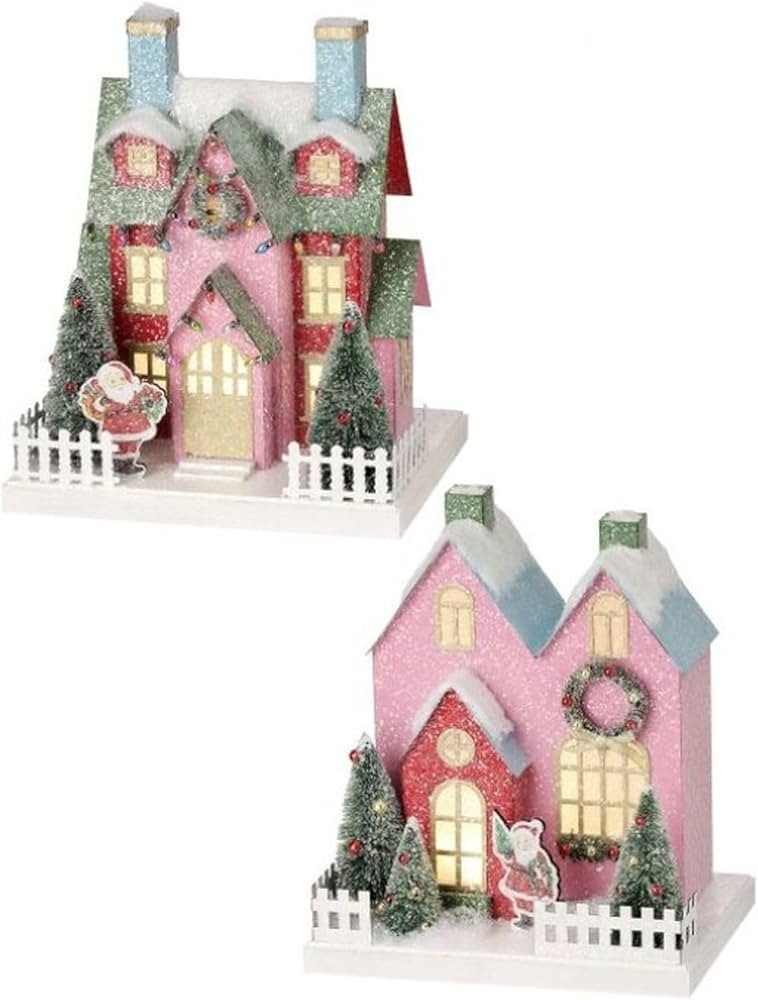 Regency International 10" LED/Battery/Timer Multicolor Cardboard Village Houses, Set of 2, Whimsi... | Amazon (US)