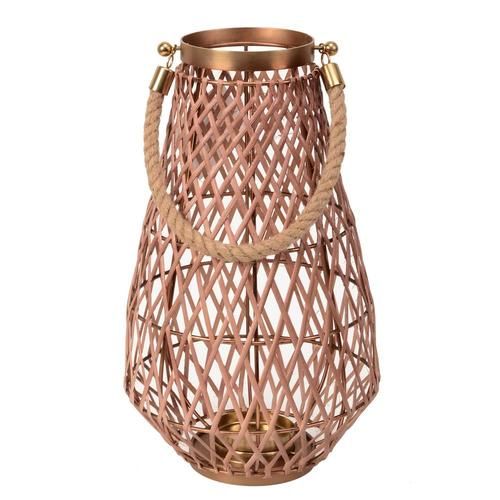 allen + roth 9.5-in x 16.6-in Gold Metal Pillar Candle Outdoor Decorative Lantern | Lowe's