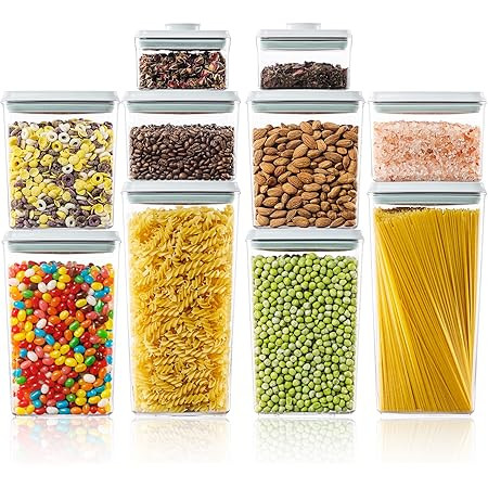 Amazon Basics 10-Piece Square Airtight Food Storage Containers for Kitchen Pantry Organization, B... | Amazon (US)