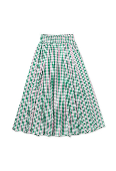 Smocked Waist MIDI Skirt - Green & Pink Plaid | Shop BURU