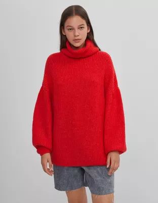 Bershka roll neck chunky sweater in bright red | ASOS (Global)