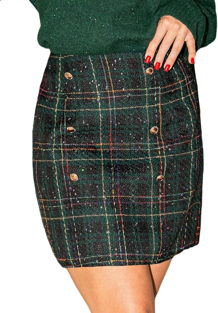 CUPSHE Women Mini Plaid Skirts Tweed High Waist Bodycon Pencil Hem Fall Winter Dressy Outfits Sho... | Amazon (US)