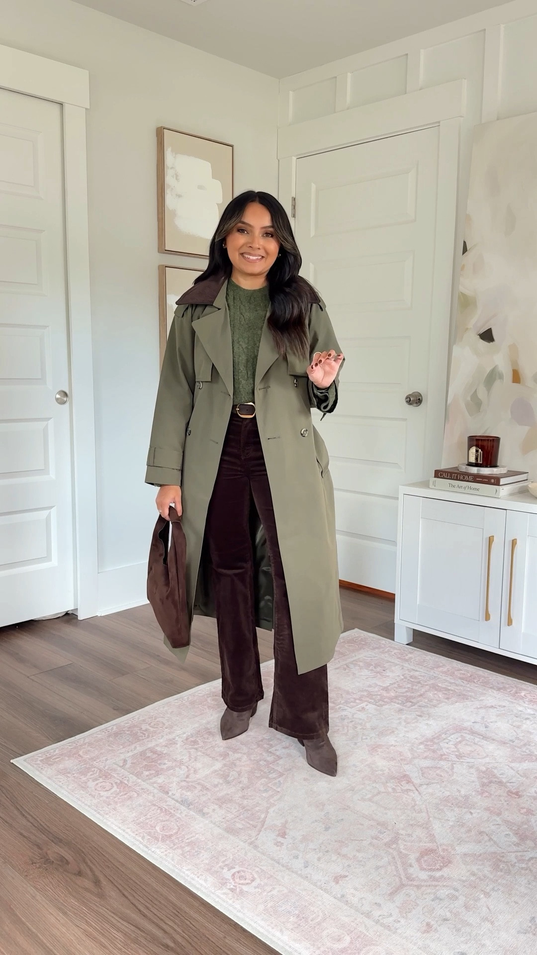 50% off!
Green grape leaf color trench coat size xs petite TTS
Oliver green sweater size xxs regular TTS
Dark brown belt size 27”-31” TTS
Corduroy pants size 26 petite - these run snug in the waist, I would size up a size!
Dark brown boots size 5.5 TTS


#LTKSaleAlert #LTKPetite #LTKFallSale