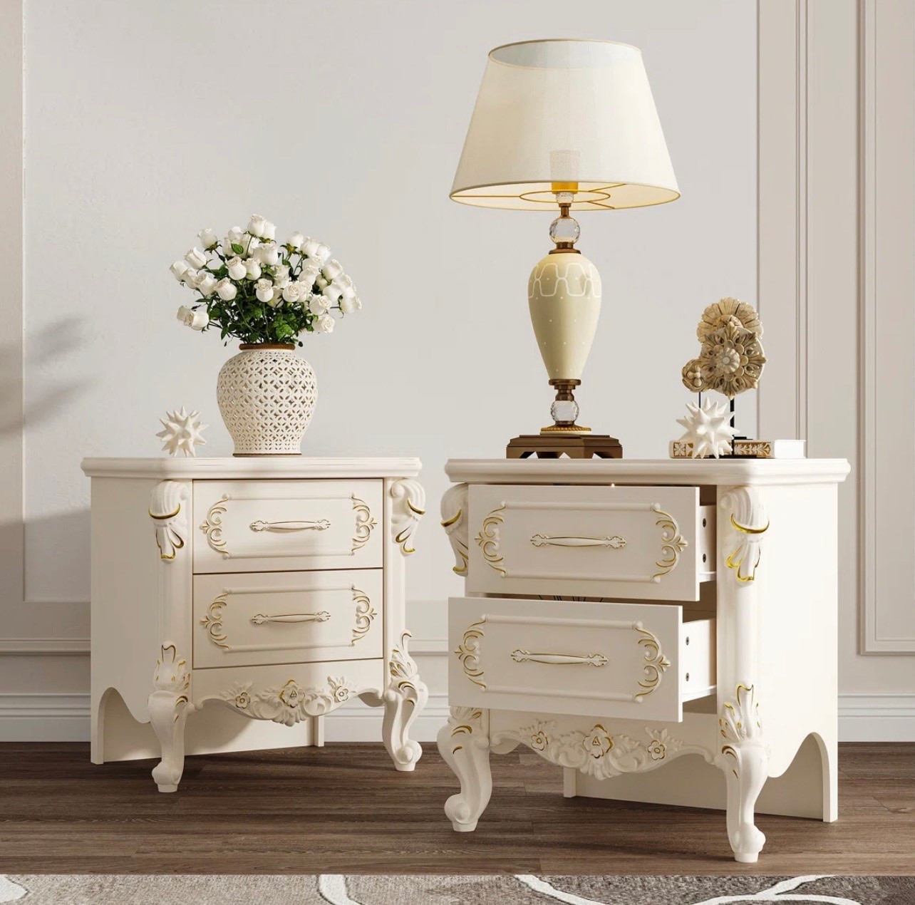 18.9”W French Inspired 2 Drawers Nightstand with Gold Floral Accents & Cabriole Legs

#LTKHome #LTKSaleAlert #LTKBeauty