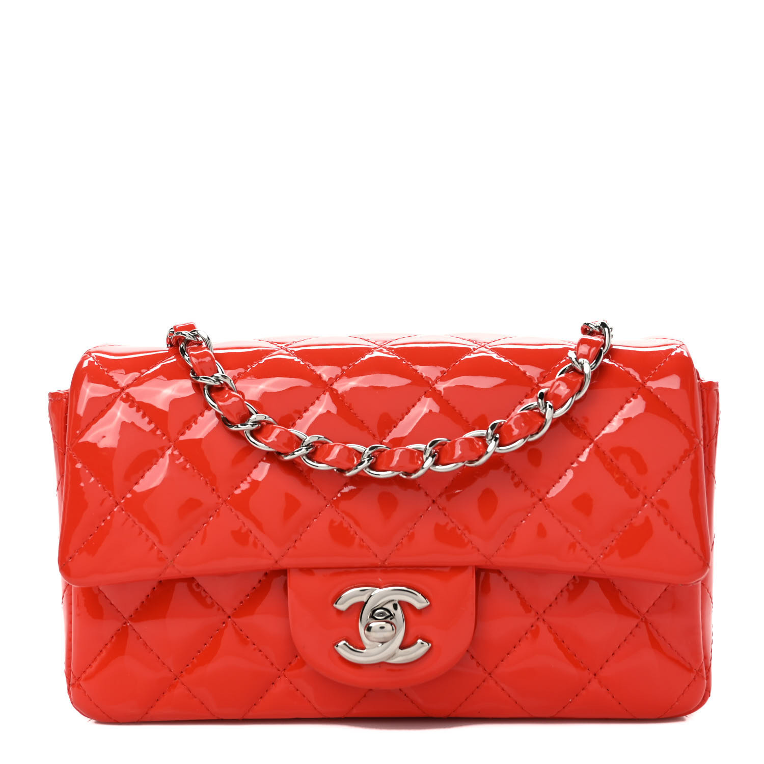 Patent Calfskin Quilted Mini Rectangular Flap Red | FASHIONPHILE (US)