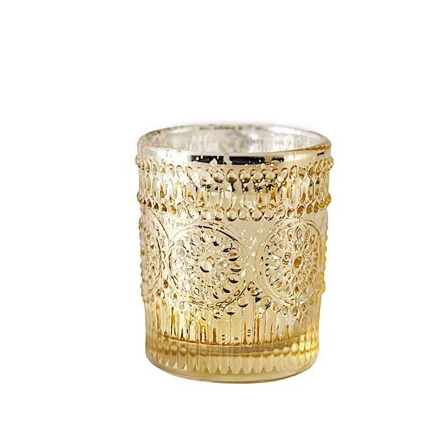 BalsaCircle 6 pcs 3" Gold Metallic Primrose Design Mercury Glass Votive Candle Holders Wedding Re... | Walmart (US)
