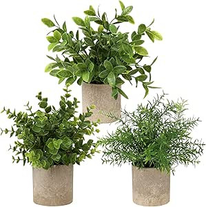 Briful Artificial Potted Plants Set of 3 Small Faux Plant Eucalyptus Mini Fake Plant Decor for Ho... | Amazon (US)