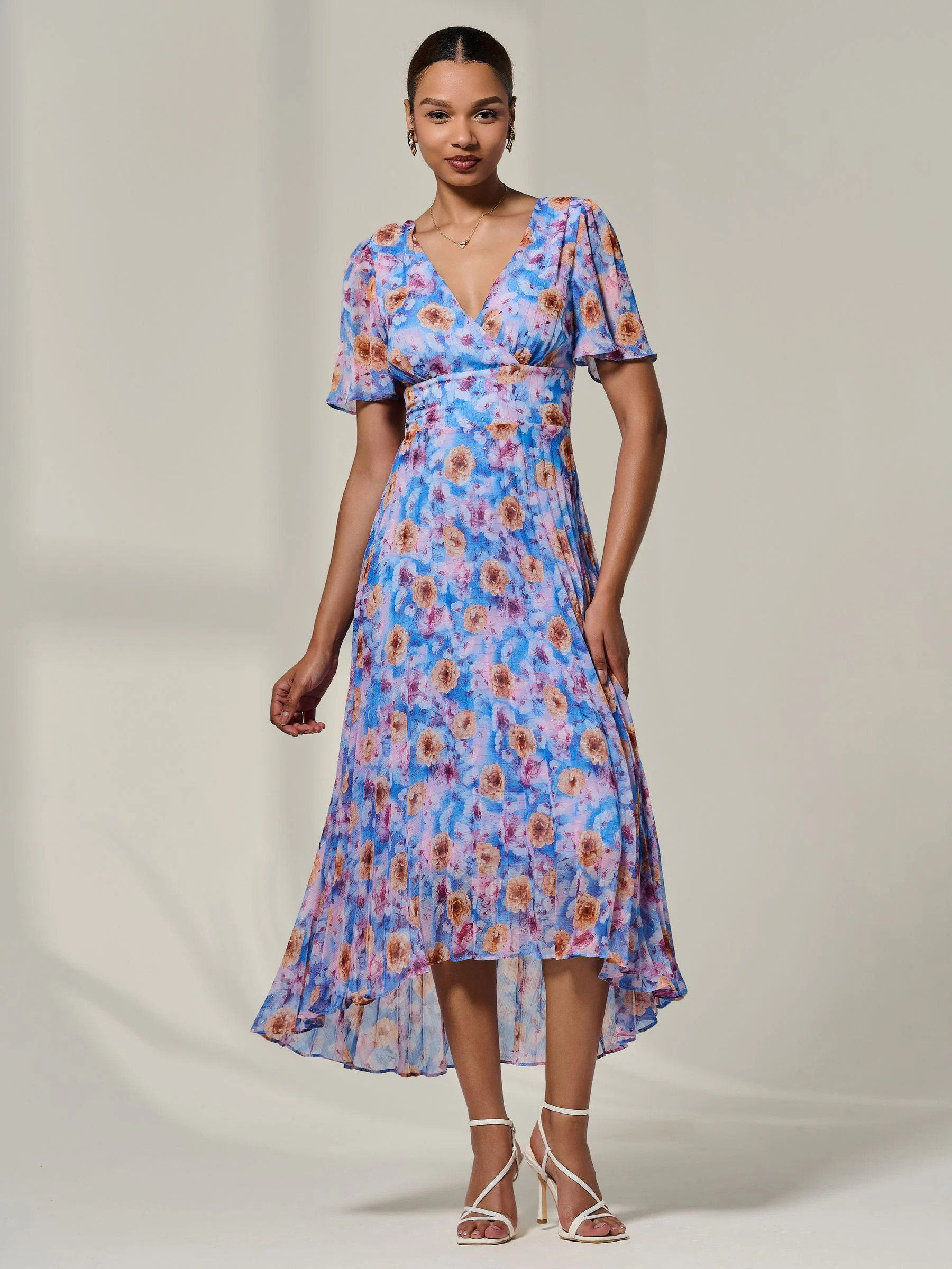 Jolie Moi Jolie Moi Blue Pleated Floral Maxi Dress | Next US