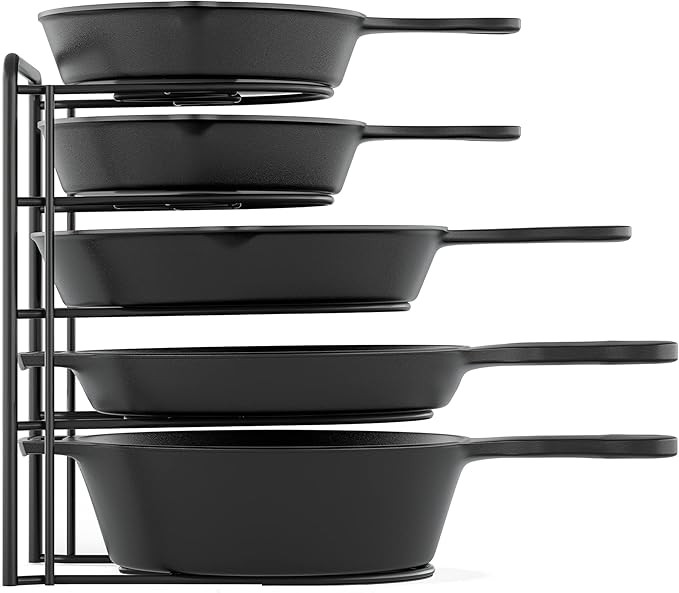 Heavy Duty Pot Rack Organizer, 5 Tier Pan Rack Storage Holder, Holds 50 LB - Holds Cast Iron Skil... | Amazon (US)