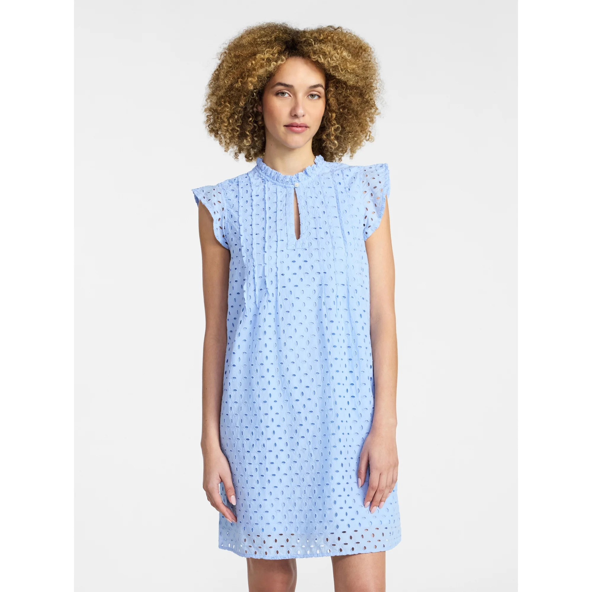Time and Tru Women's Cotton Eyelet Mini Dress with Flutter Sleeves, Sizes XS-XXXL | Walmart (US)