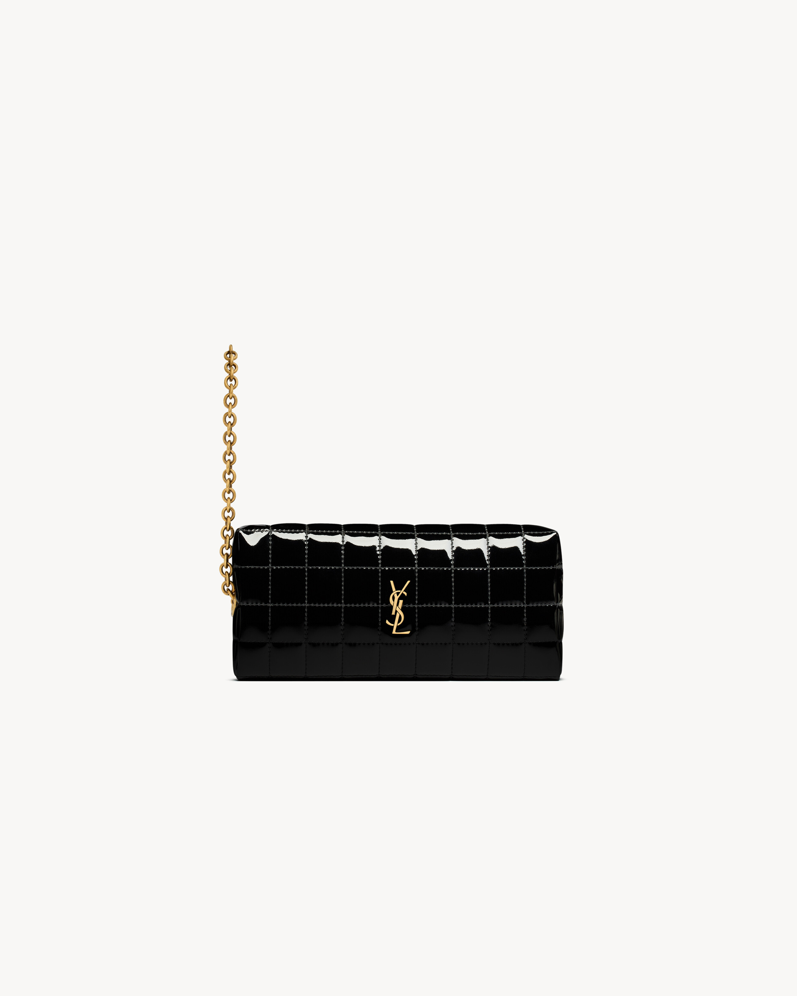Saint Laurent Cassandre Matelassé Carré Pouch On Chain In Shiny Canvas - Black - Women - One Sizenisex | Saint Laurent Inc. (Global)