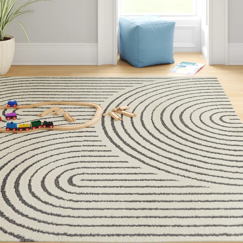 Barklay Geometric Machine Woven Polypropylene Area Rug in Gray/Ivory | Wayfair North America