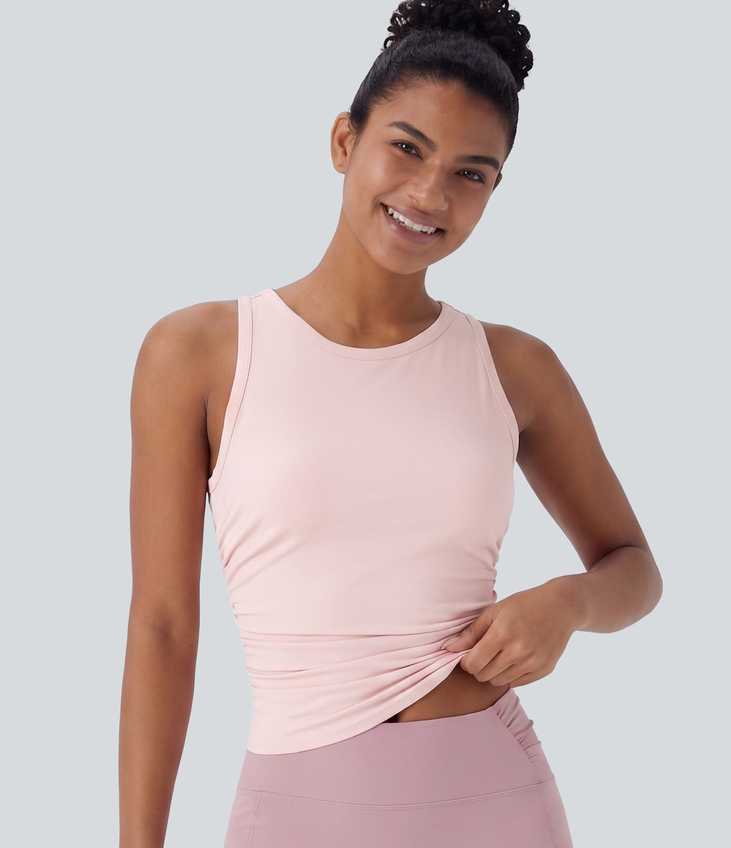 Women\u2019s Round Neck Racerback Ruched Yoga Tank Top - Halara | HALARA