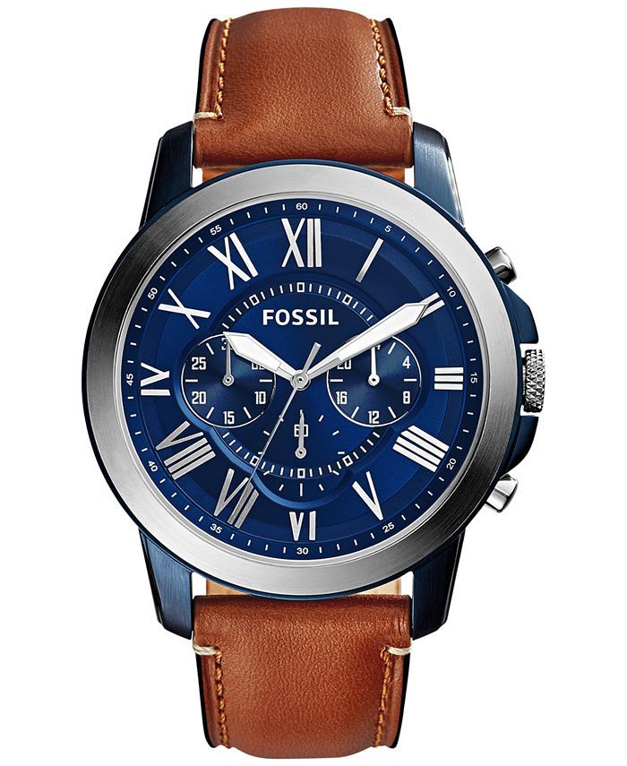 Fossil Men's Chronograph Grant Light Brown Leather Strap Watch 44mm & Reviews - Macy's | Macys (US)