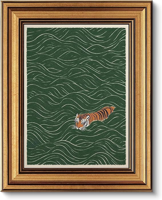 Gold Framed Wall Art, Japanese Tiger Canvas Prints \u2013 Maximalist Vintage Tiger Swimming Pictu... | Amazon (US)