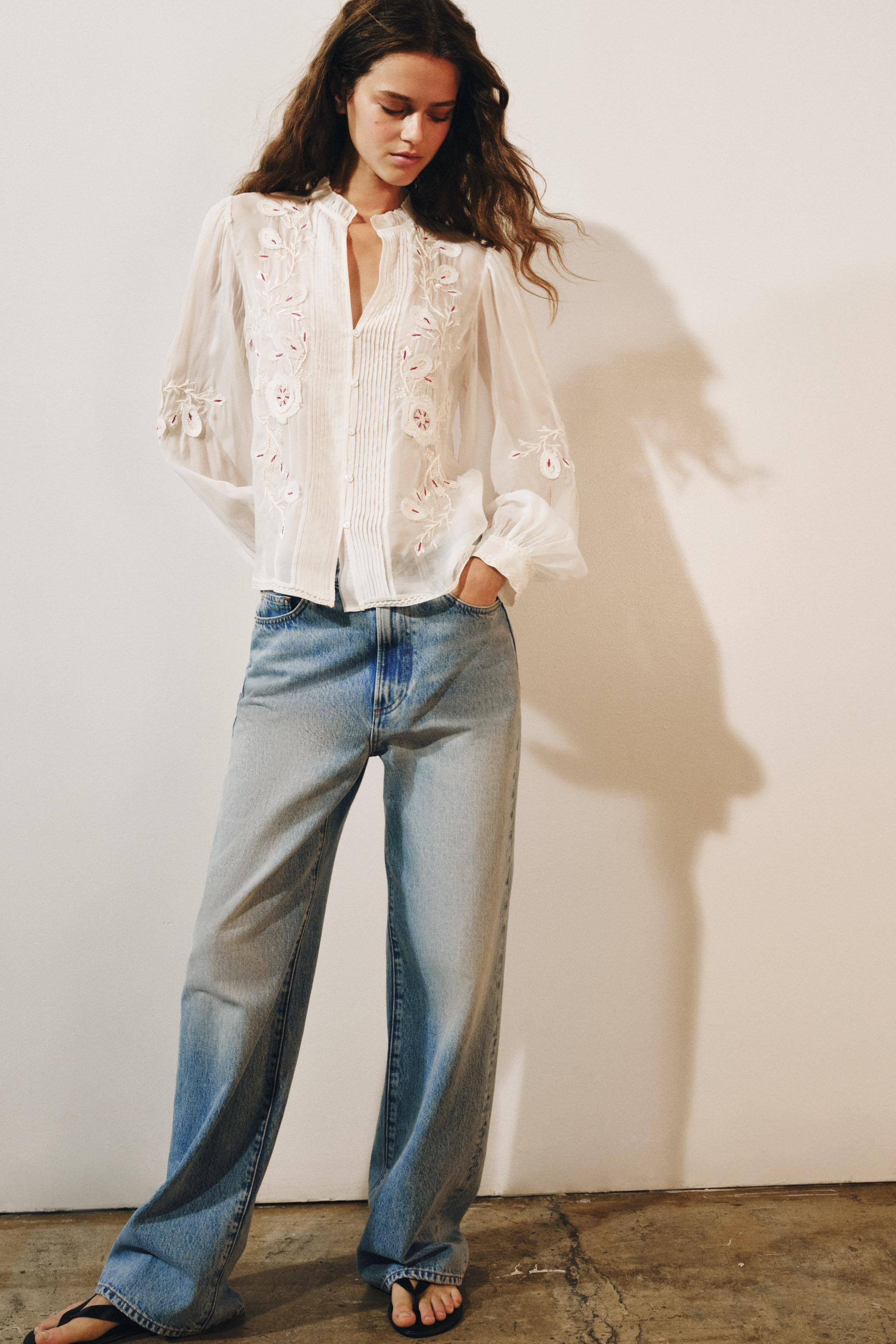 ZW COLLECTION EMBROIDERED ORGANZA SHIRT | Zara US